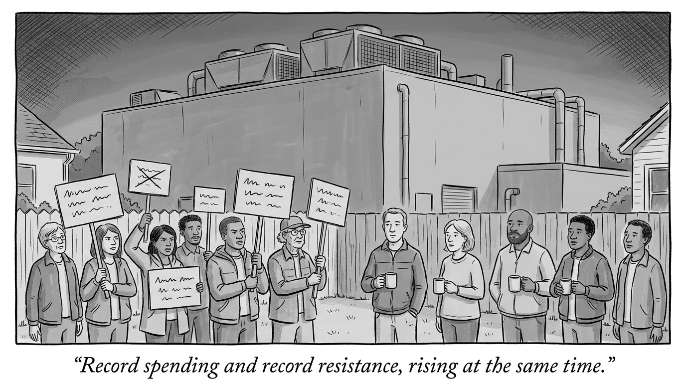 Image for &ldquo;The Same AI Boom That Just Posted Record Chip Sales Is Now Opposed by 7 in 10 Americans in Their Own Backyard. Both Numbers Are Real, at the Same Time.&rdquo;