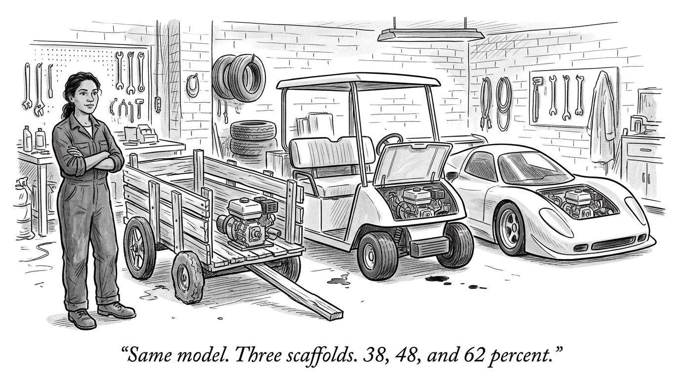 Image for &ldquo;Same AI Model, Same Question, Three Different Scaffolds Around It: 38%, 48%, and 62% Correct. Nothing About the Model Changed. Only What Surrounded It Did.&rdquo;