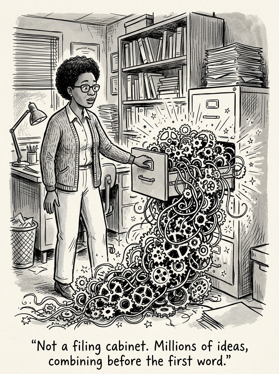 Image for &ldquo;Researchers Found 34 Million Distinct Concepts Wired Into One AI Model -- Combining Before It Ever Writes a Word. That Is Not a Filing Cabinet. It Is Closer to a Library Someone Actually Read.&rdquo;
