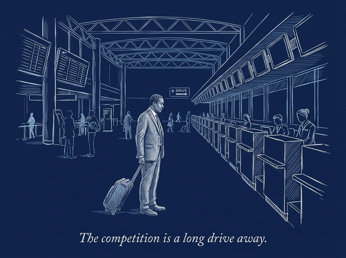 Image for &ldquo;Robert Bork Rewrote Antitrust Law in 1978. United Now Controls 70% of Dulles, and the Nearest Real Choice Is a Drive to Another Airport.&rdquo;
