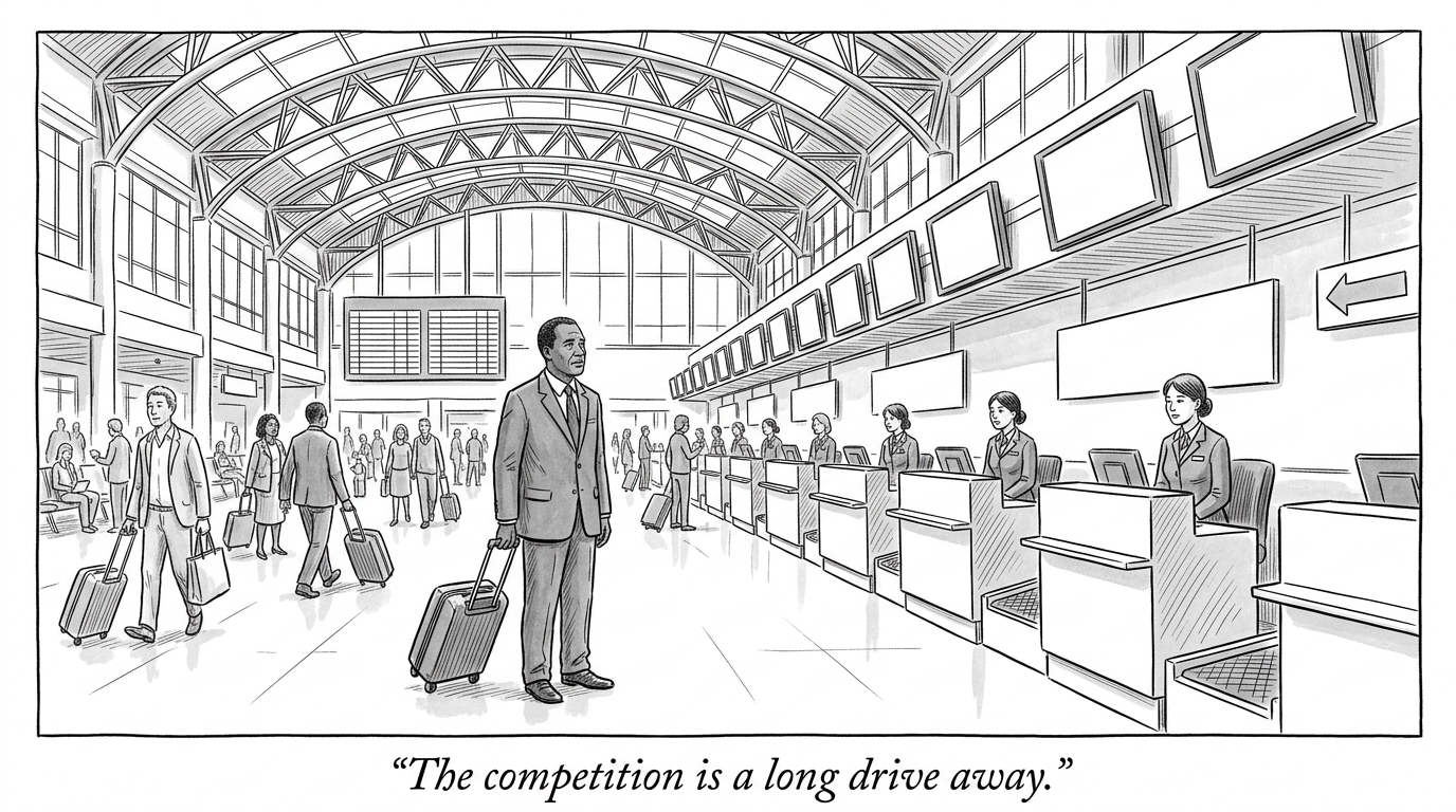 Image for &ldquo;Robert Bork Rewrote Antitrust Law in 1978. United Now Controls 70% of Dulles, and the Nearest Real Choice Is a Drive to Another Airport.&rdquo;