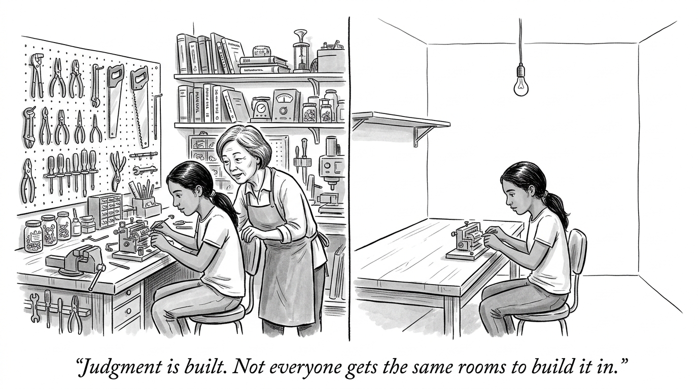 Image for &ldquo;Judgment Isn't a Generic Human Trait Everyone Brings to the Table Equally. It's Built -- and Not Everyone Gets the Same Rooms to Build It In.&rdquo;