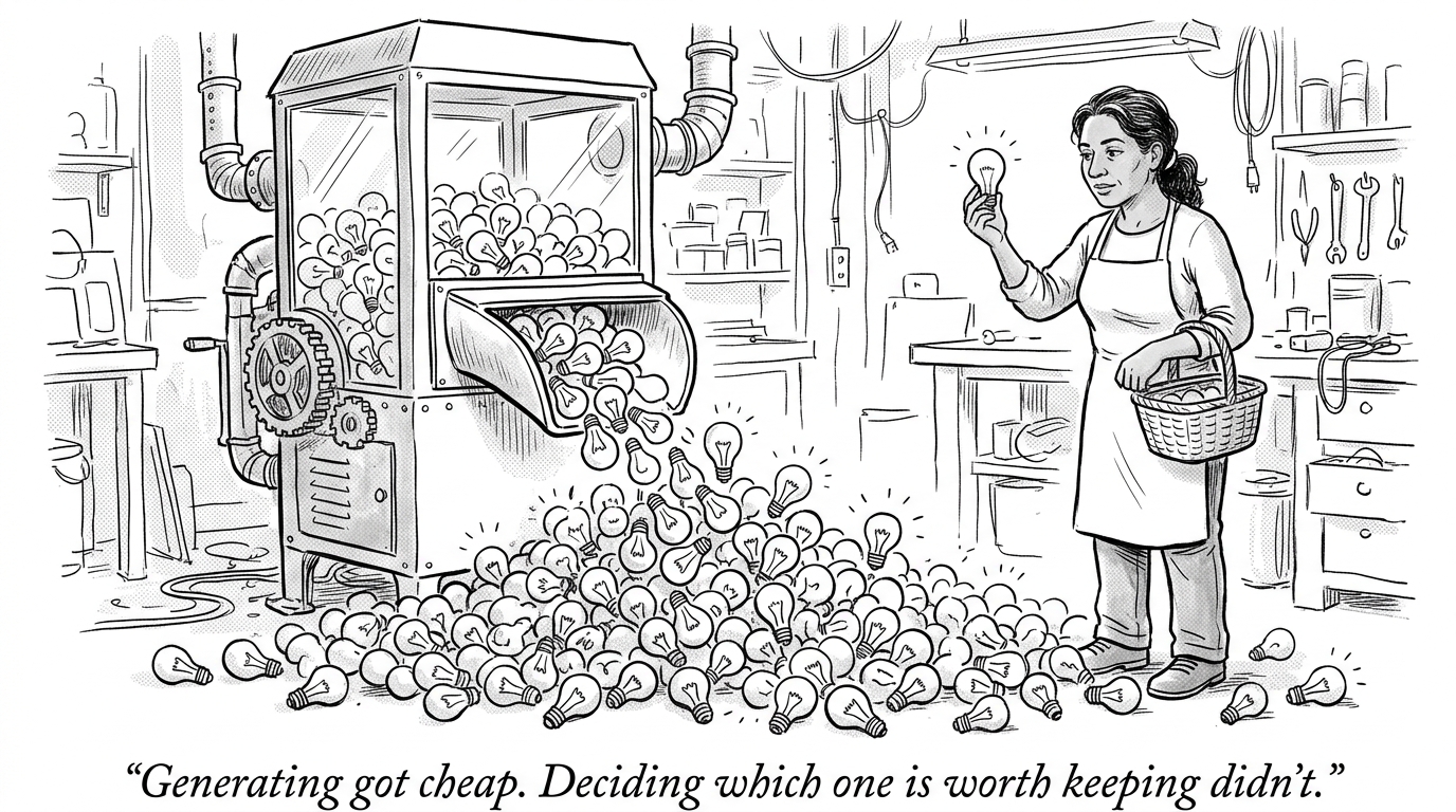 Image for &ldquo;AI Can Generate Ten Ideas a Second Now. It Still Can't Tell You Which One Is Worth Keeping. That Judgment Call Was Never the Machine's Job.&rdquo;