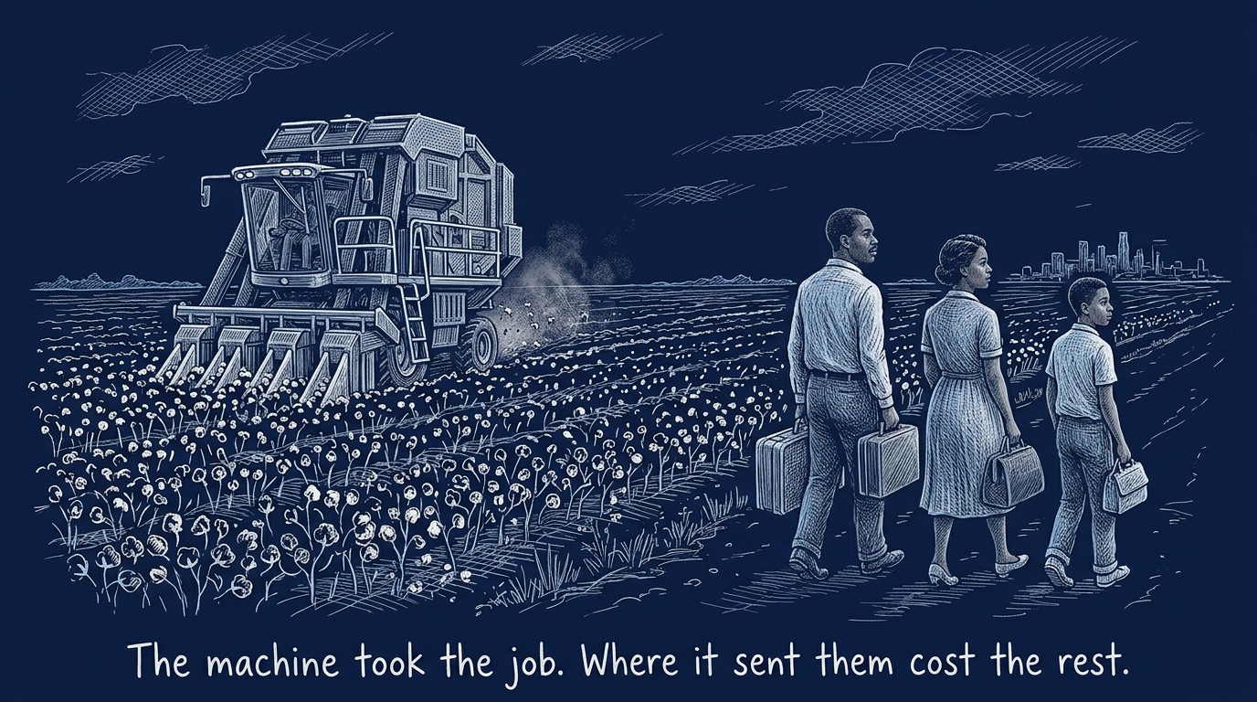 Image for &ldquo;A Machine Already Displaced Six Million American Workers. What Cost Them Wasn't the Job -- It Was Where the Job Loss Sent Them.&rdquo;