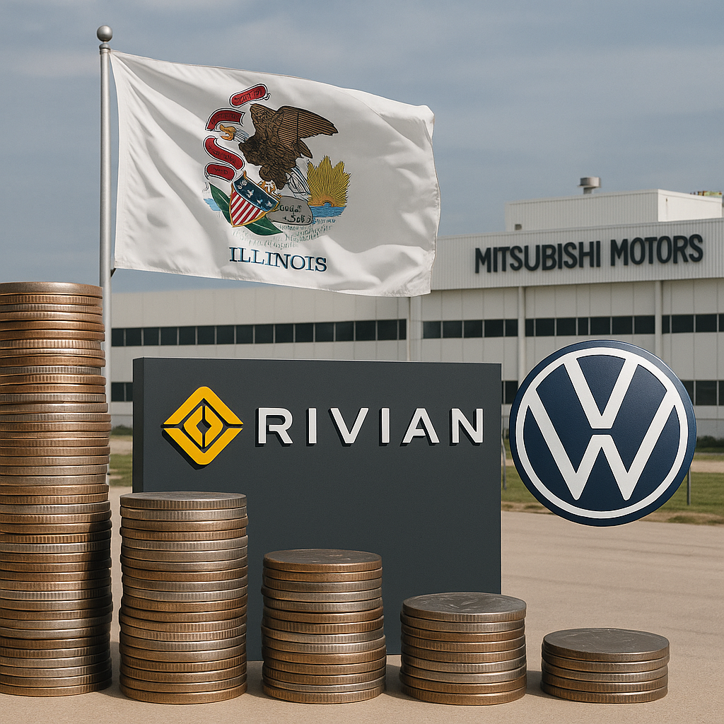 Image for &ldquo;Illinois Paid Rivian $827 Million to Build EVs Inside a Shuttered Mitsubishi Plant. Volkswagen Just Became Rivian's Largest Shareholder — the Same Year the Federal EV Tax Credit Disappeared Entirely.&rdquo;