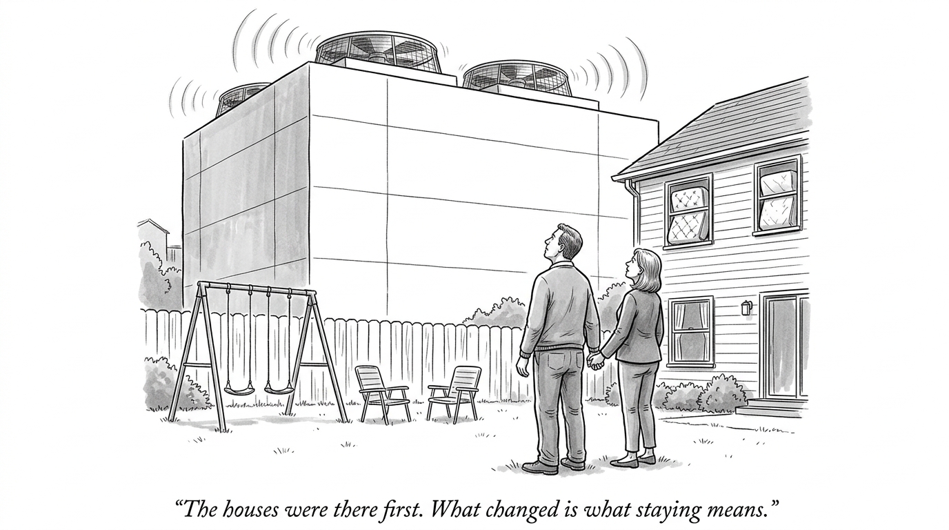 Image for &ldquo;Loudoun County Caps Industrial Noise at 55 Decibels at the Property Line. A Data Center's Cooling Equipment Runs at 75 to 85 -- and the Houses Were There First.&rdquo;