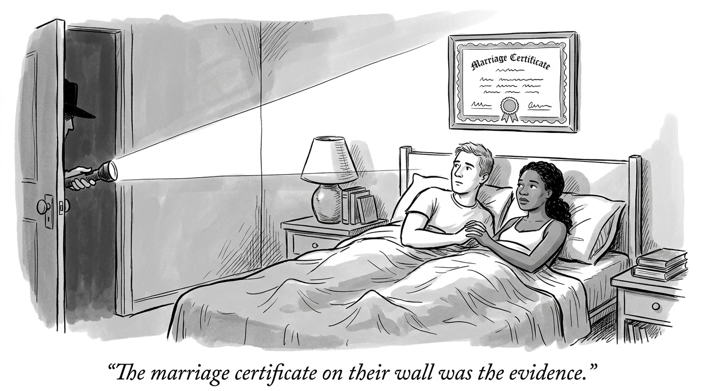 Image for &ldquo;A Sheriff Walked Into Their Bedroom at 2 A.M. and Arrested Them for Being Married. The Judge Cited "Almighty God." It Took the Supreme Court 9-0 to Undo It -- 99 Years After the Amendment That Made the Case Possible.&rdquo;