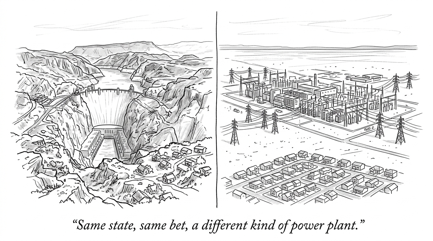 Image for &ldquo;Nevada Built an Entire City to House Hoover Dam's Workers in 1931. In 2014, It Gave Tesla $1.3 Billion to Build a Different Kind of Power Plant.&rdquo;