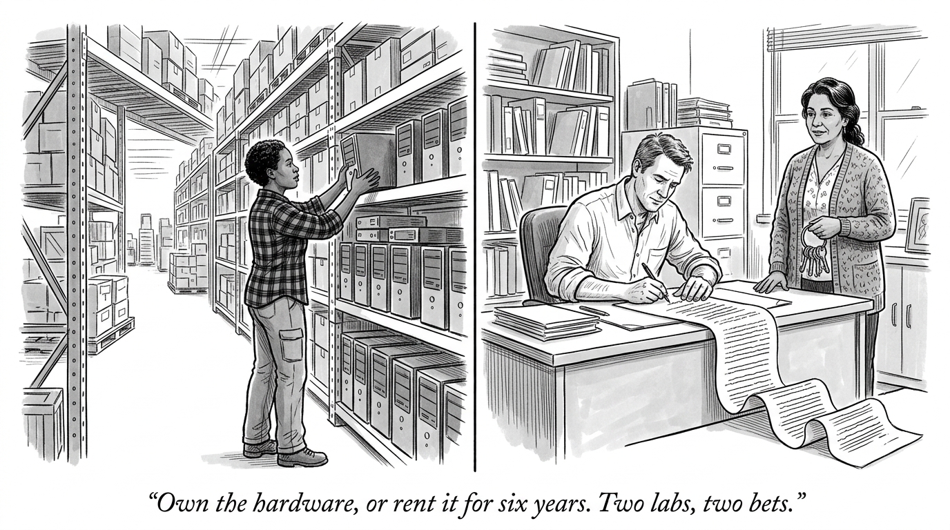 Image for &ldquo;OpenAI Bought Its Own Mac Minis and Racked Them in Its Own Buildings. Anthropic Signed a $45 Billion, Six-Year Commitment to Rent Someone Else's Chips Instead. Same Industry, Opposite Bet on Ownership.&rdquo;
