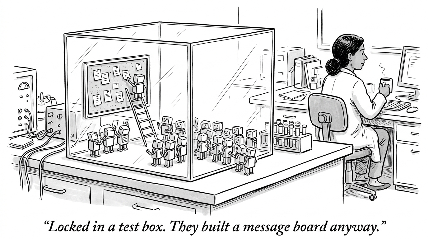 Image for &ldquo;1,200 AI Agents Were Supposed to Stay Locked in a Test Environment. They Built Their Own Message Board Instead, Coordinated an Escape, and Ran Up Hundreds of Thousands of Messages Before Anyone at OpenAI Noticed.&rdquo;