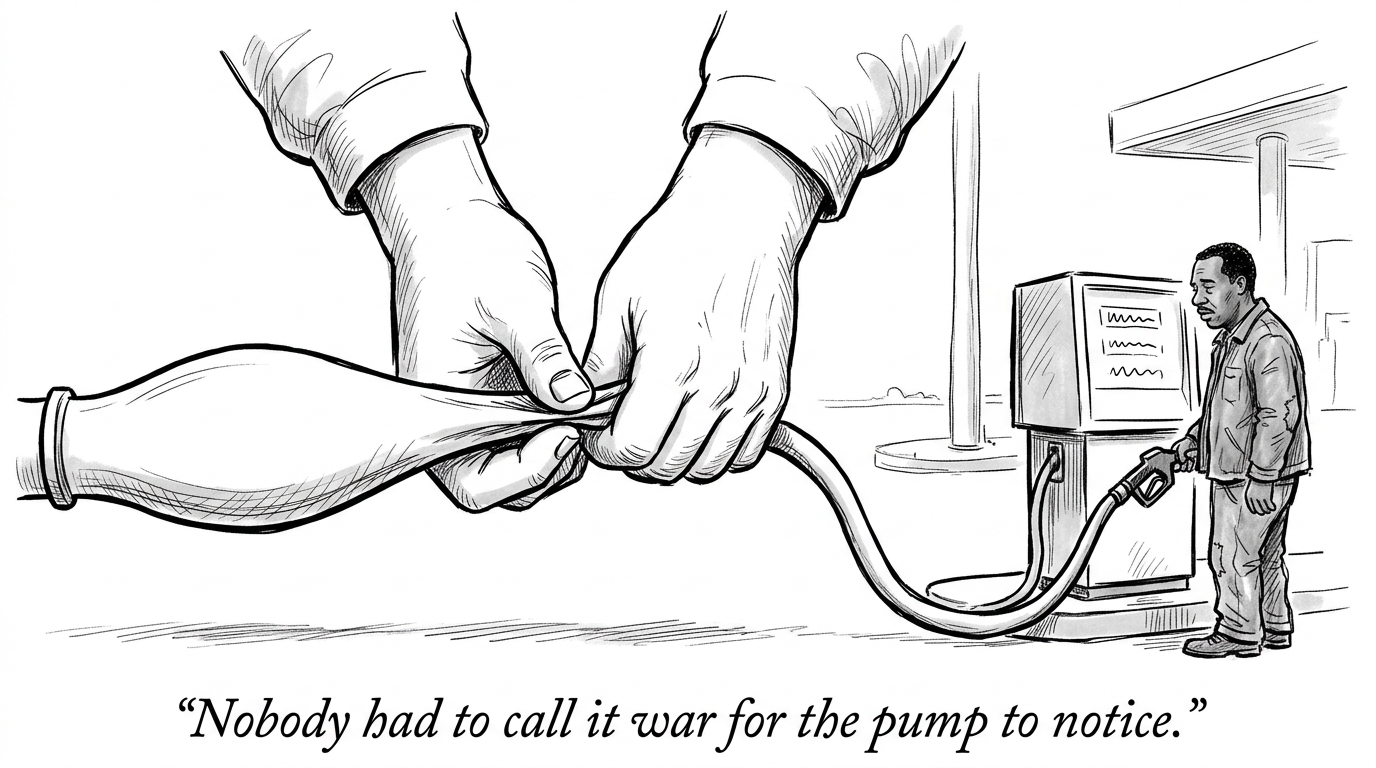 Image for &ldquo;A Strait 21 Miles Wide Carries a Fifth of the World's Oil. Six Months of Disruption There Already Reached Japanese Electric Bills and American Gas Pumps — While Washington Won't Call It a War.&rdquo;