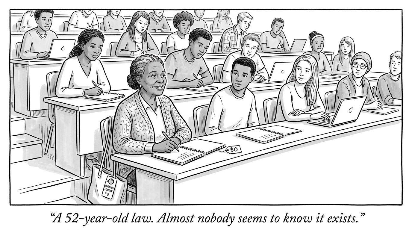 Image for &ldquo;Virginia Law Says No Senior Citizen Auditing a Class Pays Tuition "or Fees" -- Not Just Tuition. A Deeply Connected Virginia Professional Had Never Heard of the 52-Year-Old Statute Until a Text Message.&rdquo;