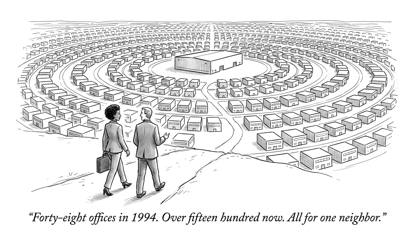 Image for &ldquo;In 1994, 48 Companies Kept an Office Near Walmart's Headquarters. By 2001 It Was 445. Today It's Over 1,500.&rdquo;