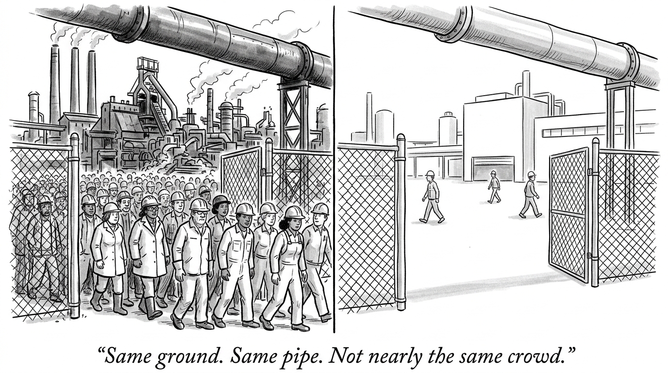 Image for &ldquo;Youngstown Sheet & Tube Shut Its Brier Hill Plant in 1979, Part of a Collapse That Cost the Valley 50,000 Jobs. In 2013, a French Company Built a $1.05 Billion Pipe Mill on the Exact Same Ground — to Make the Exact Same Product.&rdquo;